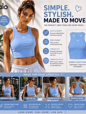 ALO Yoga Ribbed Crop Tank — Sky Blue NWOT